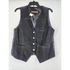 Dont Stop Classics Mens Black Suede Leather Vest Western Biker Snap Front Small