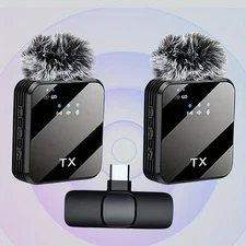 3 in 1 Microphone for iPhone/Android/Camera, Wireless Lavalier Black-3in1