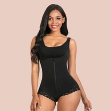 SHAPERX Womens Shapewear Zip Up Tummy Control Bodysuit in Black Small