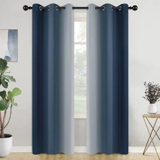 COSVIYA Ombre Room Darkening Curtains 84" - Navy Blue & Grey Grommet