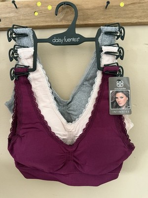 A2 Daisy Fuentes Lace Trim Comfort Bralette Seamless Lounge Strecth Bra  Size M