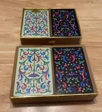 Vintage Double Deck of Congress Brand Playing Cards Floral Design Gold Orig Box