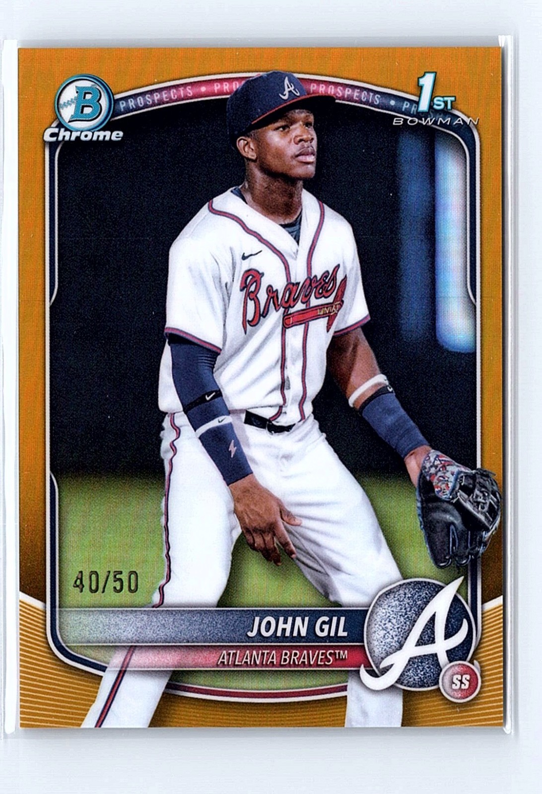 2025 Bowman Chrome John Gil True Gold Refractor 1st Prospect #40/50 Braves