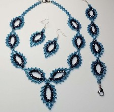 Hand Sewn Beaded Necklace, Earrings, And Bracelet Set