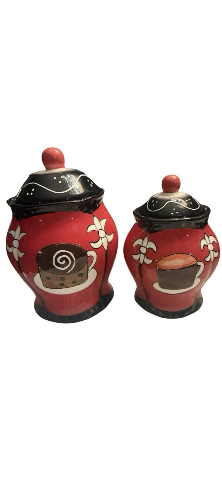 Casa Vero Coffee Theme Ceramic Canister Set Brown Kitchen Jars w Lids