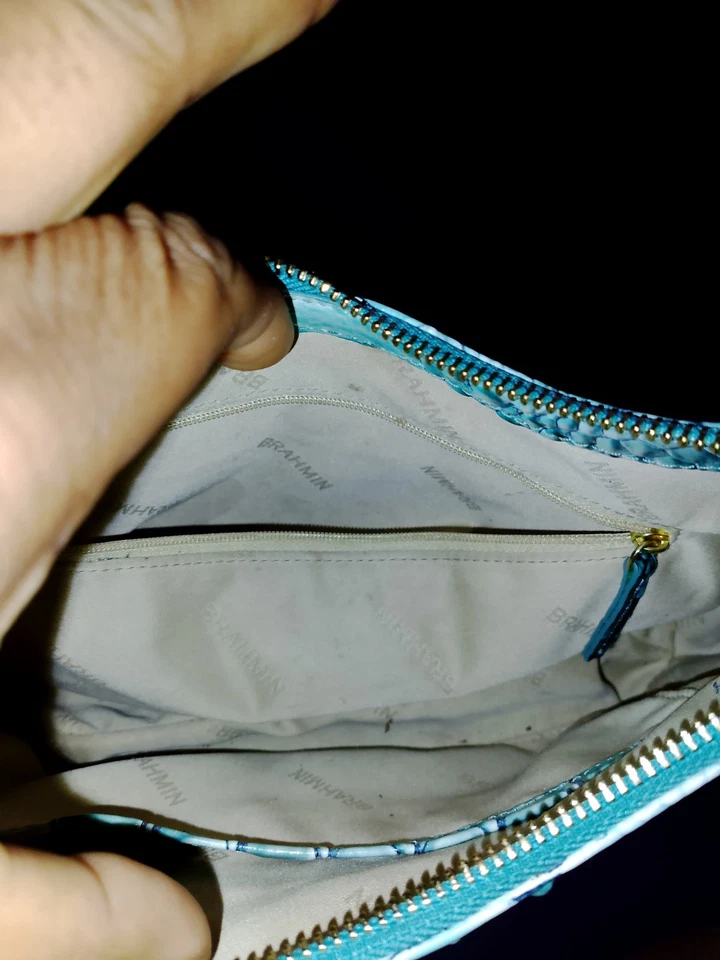 Brahmin Esme Shoulder Bag Bermuda Solid Blue Green Melbourne Leather - Image 3 of 4