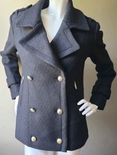 Guess Wool Blend Pea Coat Small Black W/ Gold Buttons Lined