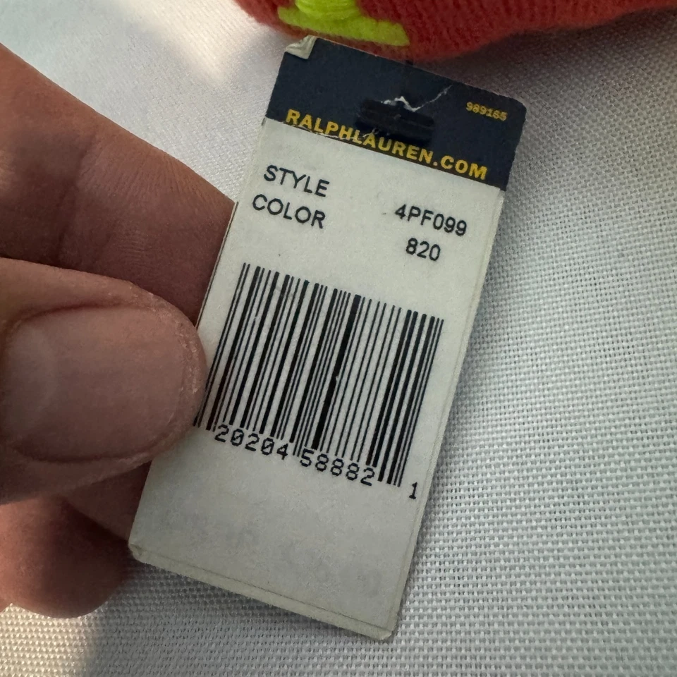 Polo Ralph Lauren Gorro Naranja Amarillo Neón Logo Calavera Gorra Puños Tejido Nuevo con Etiquetas Foto 3 de 4