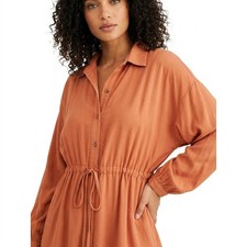 Free People Viscose Blend Orange Shirt Dress Short Lined Women Size M