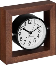 Navaris Analogue Wooden Clock - Square Wood Clock with Silent Movement for Desk