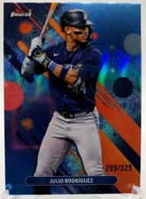 2025 Topps Finest Julio Rodriguez #53 Common Sky Blue Refractor 299/325 & Base.