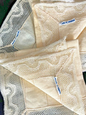 Vintage French Linen  Lace Handkerchiefs   NOS Set of 3   Mid-Century