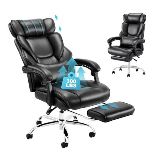 Ergonomic High Back Office Chair with Retractable Footrest for Executives