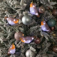 Set of 5 Light up Acrylic Christmas Robin Decoration with 30 Ice White LEDs