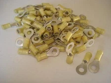 Amp 1/4 Stud 10-12 AWG Yellow Insulated Ring Lugs Terminals LOT of 100
