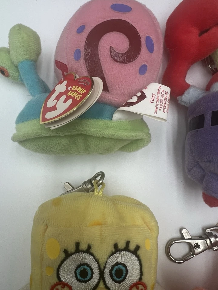 Ty Beanie 婴儿 4 件套海绵宝宝 4 英寸背包钥匙夹带标签 Gary Patrick Krab — 第 3/4 张图片