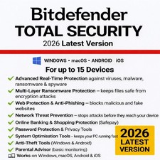 Bitdefender Total Security 2026 3 Years 15 Devices  Daily VPN
