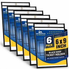 1InTheOffice Dry Erase Pocket Sleeves, Black Shop Job Ticket Holders