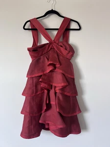 Mini robe Gucci soie organza à volants à plusieurs niveaux orange rougeâtre 38 US XXS