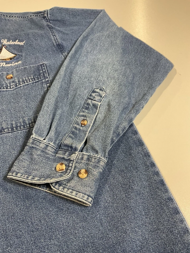 Vintage Boston Waterboat Marina Denim Button Up Shirt Sz M/L Dad Nautical Y2K - Image 3 of 4