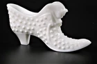 Vintage Fenton White Milk Glass Hobnail Cat’s Head Shoe Slipper #3101 Free Ship