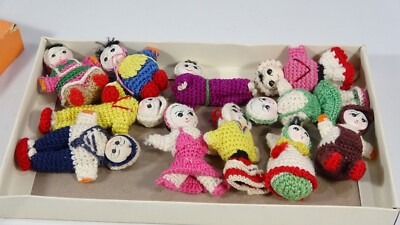 Lot of 11 Vintage Miniature Crochet Toys in Original Box