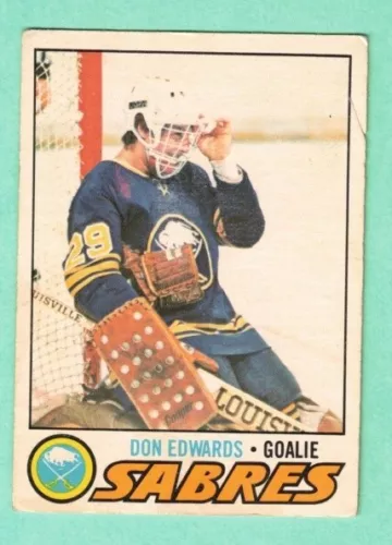 (1) DON EDWARDS 1977-78 O-PEE-CHEE # 201 SABRES GOALIE ROOKIE CREASED  (K2907)