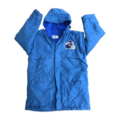 VTG New York Giants Chalk Line Jacket Coat Blue Hooded Fleece Lined NFL Stained