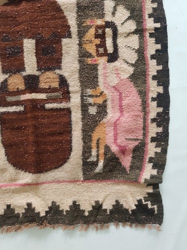 Vintage Handgeknüpft Traditionell Peruanisch Bild Kelim Boden Teppich Carpet 135x78cm - Bild 2 von 12