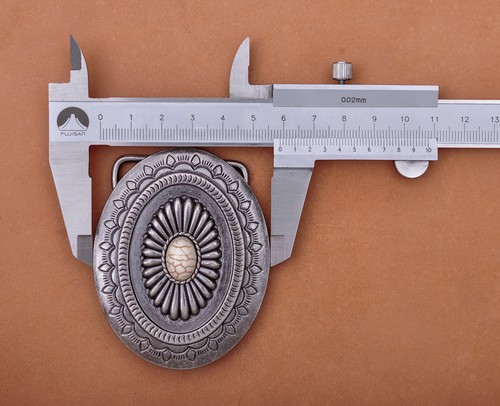 Huge Vintage Southeast Fashion Floral Turquoise Leather Belt Buckle Beige Bead - Foto 9 di 9