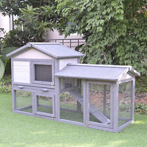 PawHut Raised Painted Wooden Backyard Chicken Coop Rabbit Hutch Enclosure Cage