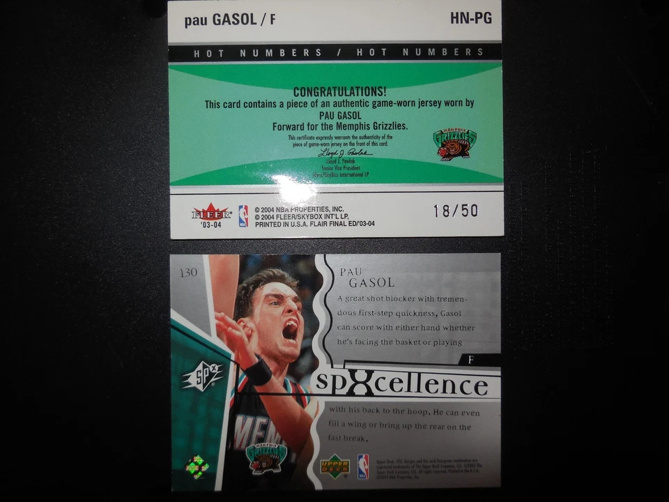 2 cartas Paul Gasol 1 2003 baraja superior spx 3249/3999 -1 04 flair jersey tarjeta 18/50 Foto 3 de 3
