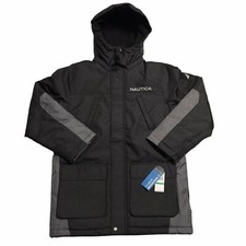 Nautica Youth Boys Snorkel Winter Jacket Size 14-16 Black Gray Water Resistant