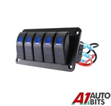 5 Gang Rocker Switch Toggle  Panel Blue Waterproof LED Light For Car Marine Boat