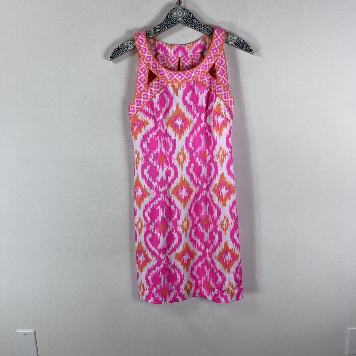GRETCHEN SCOTT Isosceles Kitt Ikat Cutout Dress XS Pink Orange $179