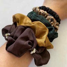 Set of 5 Scrunchies - Brown Embellished Animal Print