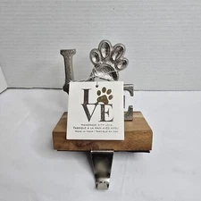 Dog "Love" With Paw Print Stocking Hanger Christmas Handcrafted 