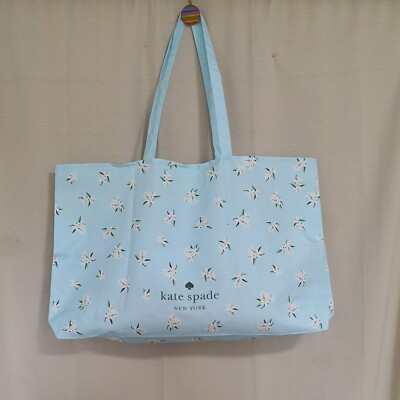 New Kate Spade Blue Flowers Print Canvas Tote XL Reusable