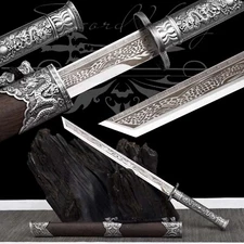 43cm Handmade Real Katana/Short Sword/Brown Scabbard/Mini knife/Tang Blade