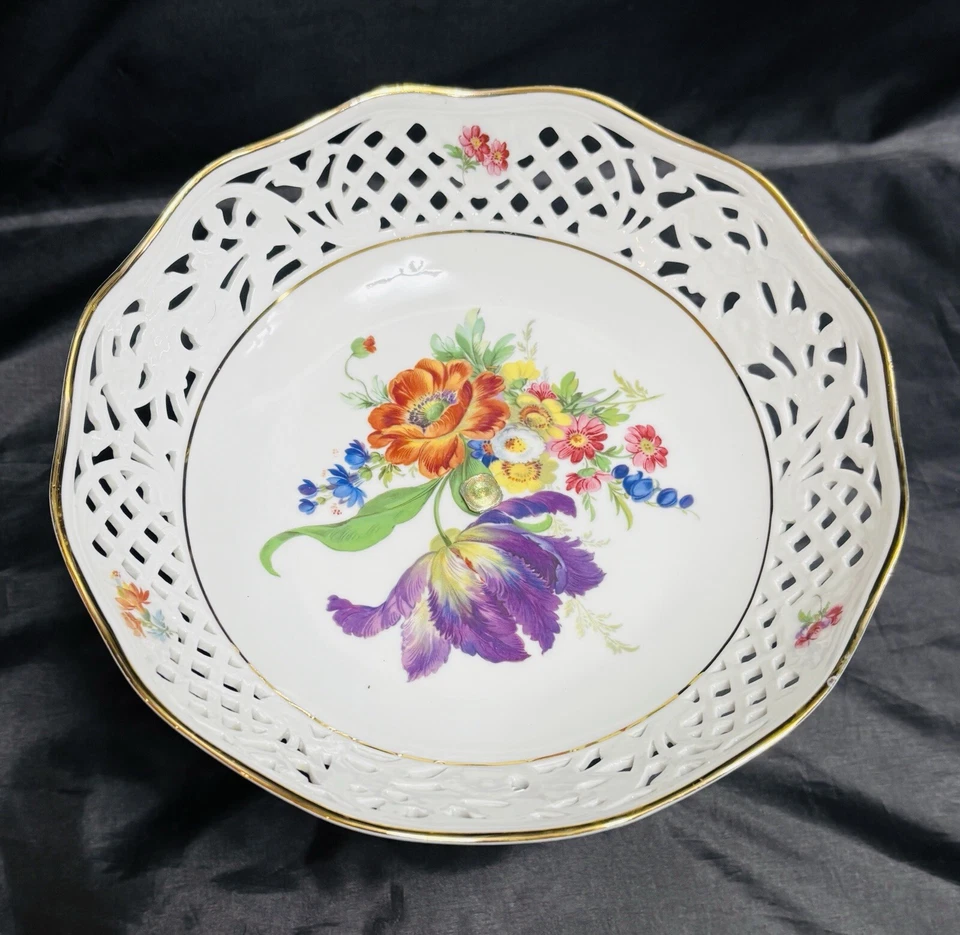 Compota de porcelana reticulada Schumann Arzberg vintage RARA con base plateada Foto 3 de 4