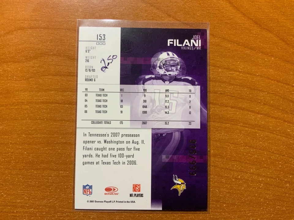 2007 Rookies and Stars Longevity #153 /999 Vikings - Image 2 of 2