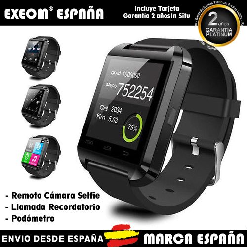 Reloj Inteligente SmartWatch U 8 iPhone Android Bluetooth Negro - Marca  España | eBay