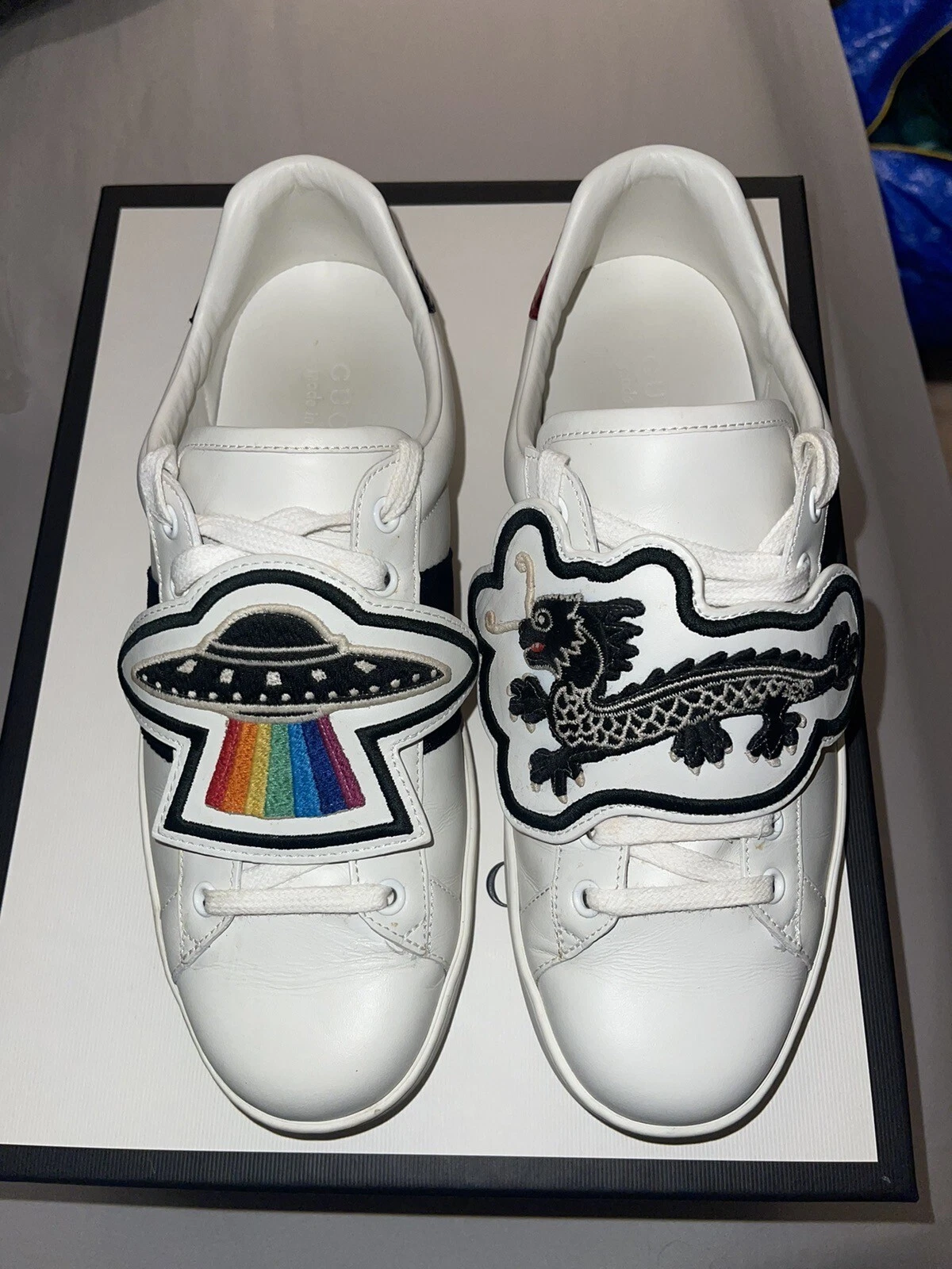 Baskets Gucci Ace avec patch amovible taille 8,5 cuir blanc 478191 DOPH0 9070