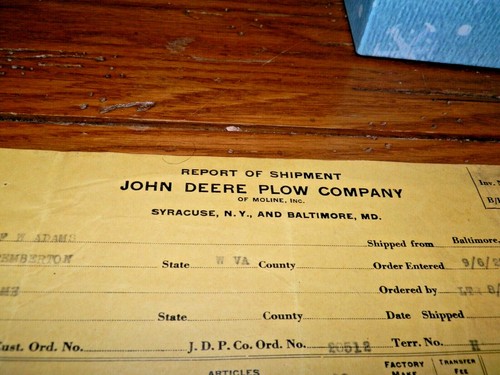 1923 John Deere Plow Company Pre-Invoice-Report of Shipment