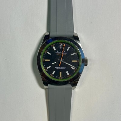20mm GRAY/GREY Vulcanized Caoutchouc rubber Strap Straight Rolex Milgauss