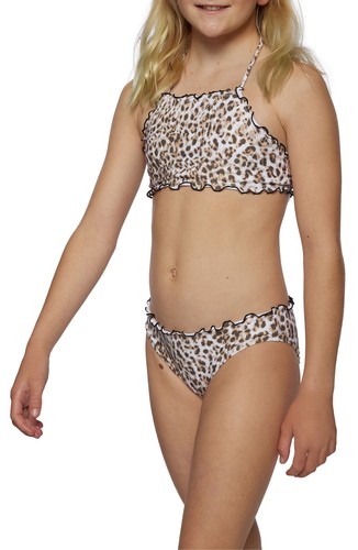 O’Neill L111859 Girl's Brown Leo Ruffle Edge Hi-Neck Swim Set Size 12 - Picture 4 of 4