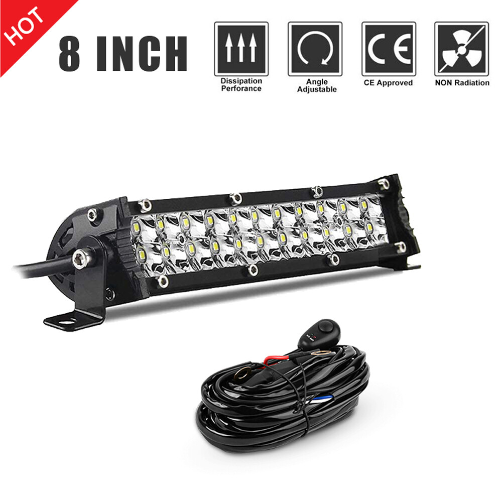 8 Inch LED Light Bar Flood Spot Combo +Wiring Kits Offroad Driving Truck SUV ATV