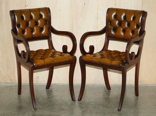 EIGHT VINTAGE MAHOGANY FULLY RESTORED CHESTERFIELD BROWN LEATHER DINING CHAIRS 8 - 第 9/20 張圖片