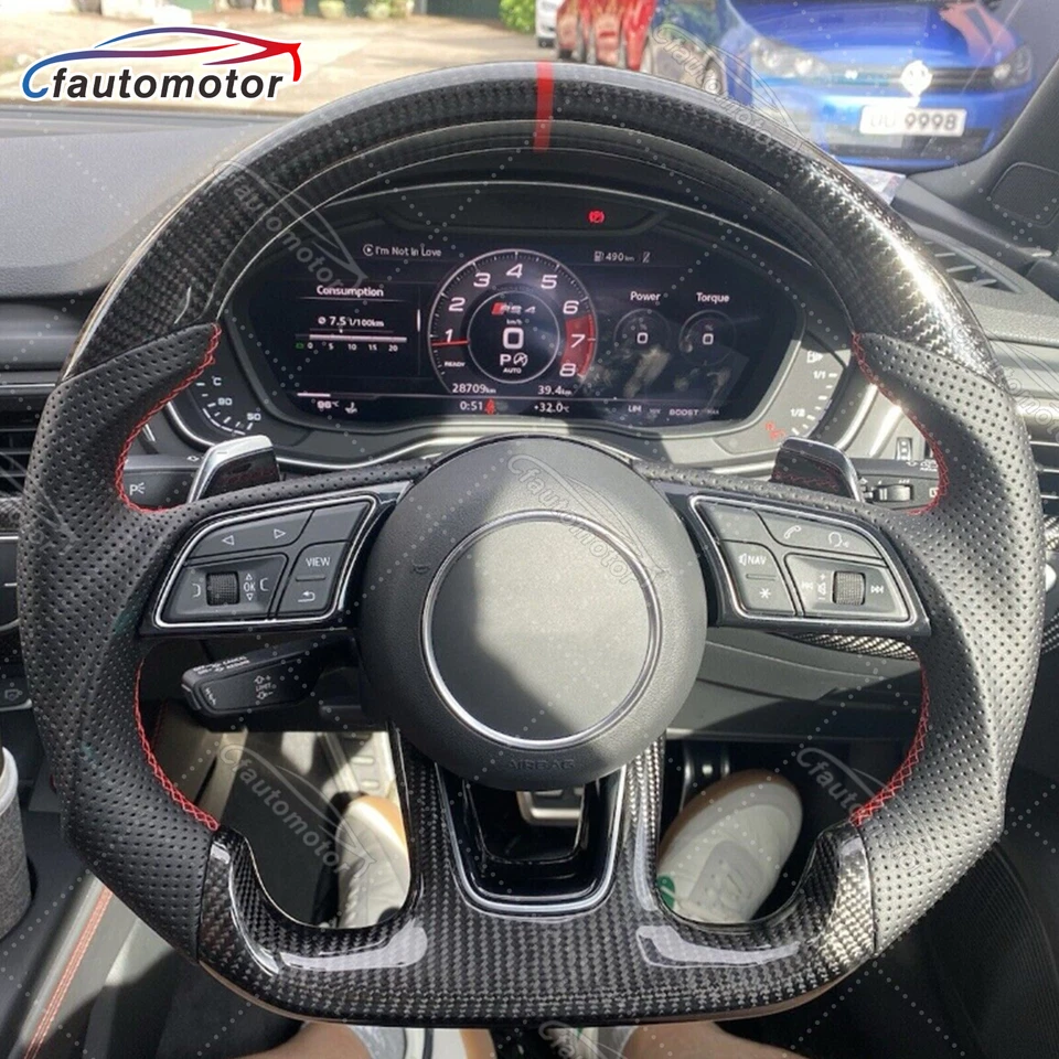 Carbon Fiber Steering Wheel for Audi 17-20 RS3 19-20 RS4 17-20 RS5 17-20 A3 A4 - Image 2 of 4