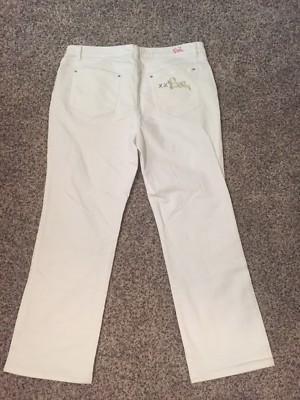 Jeans Bootcut Lilly Pulitzer Taille 14 - Blanc Avec Broderie Rose/Verte Aux Poches - Occasion Très Bon État